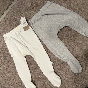 Neutral Baby Footed Pants Pair — Cream & Light Gray- 9 month